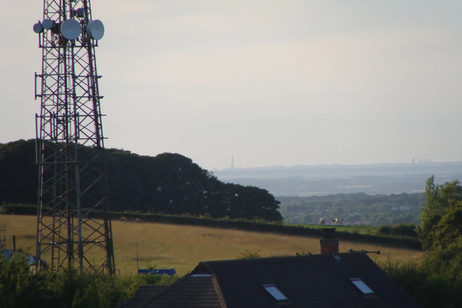 Blackpool Tower rising above the surrounding buildings on the skyline.