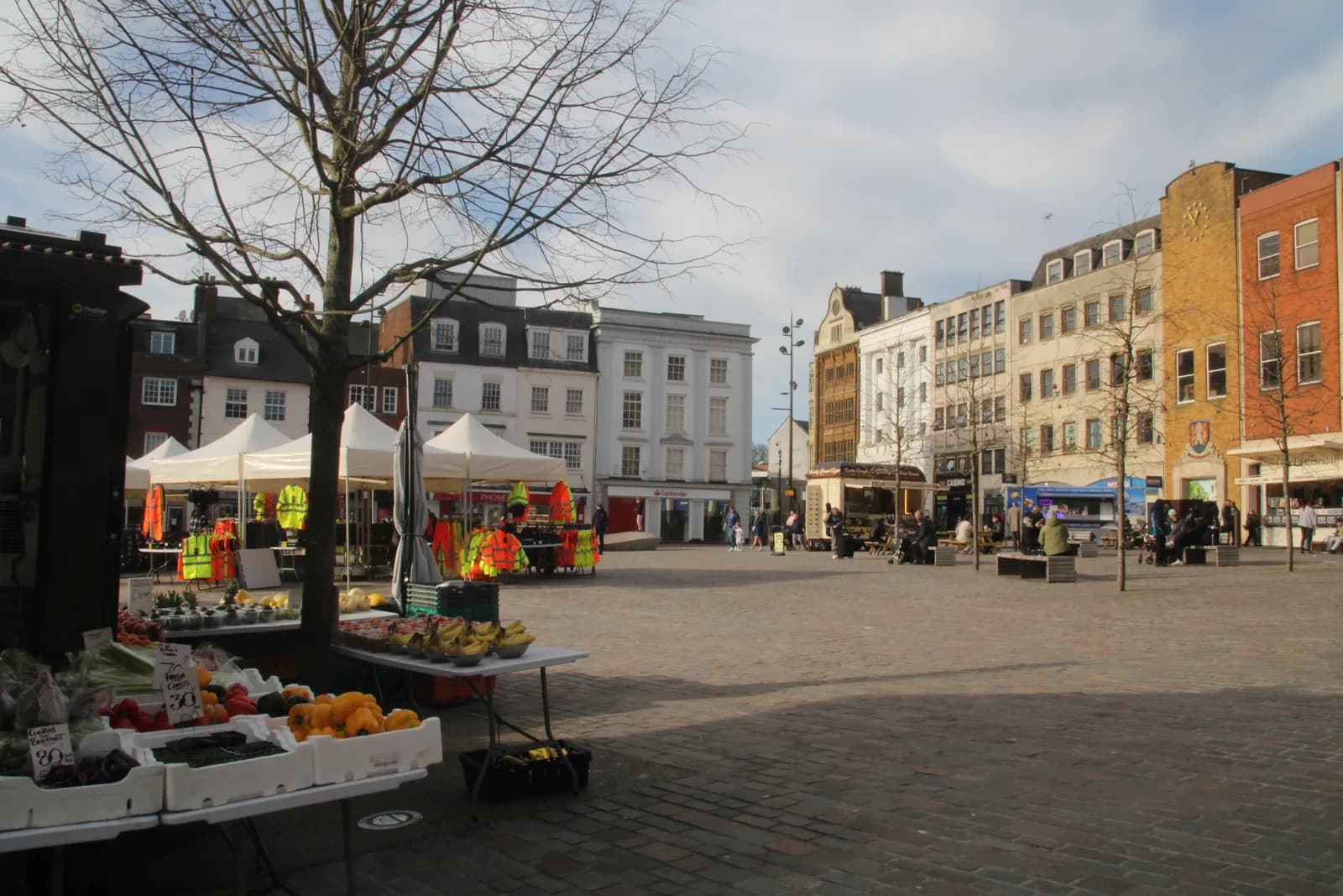 Northampton's market square, with the buildings around its edge.