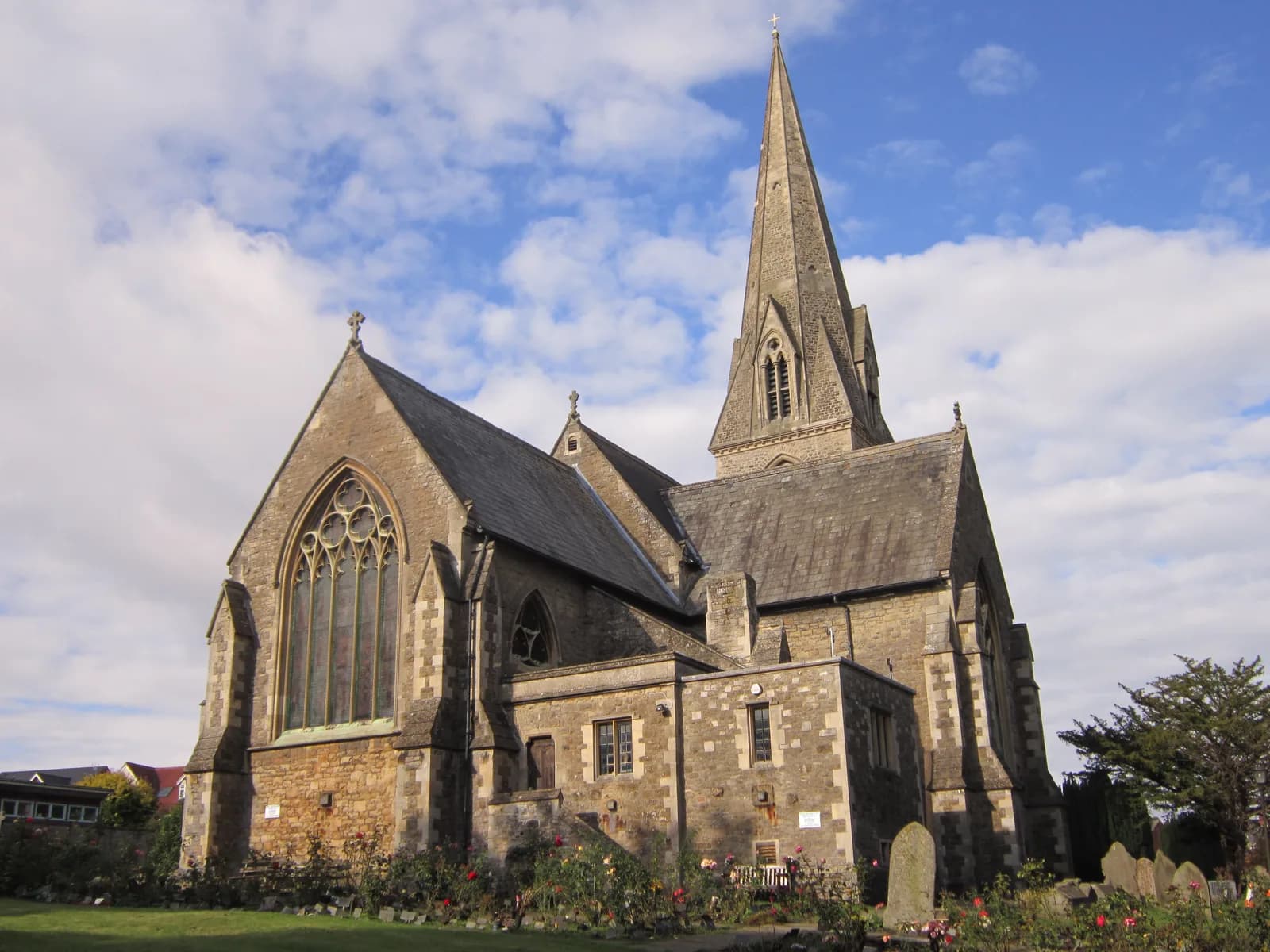 Christ Church in Swindon's Old Town, its spire rising above the chancel and north transept.