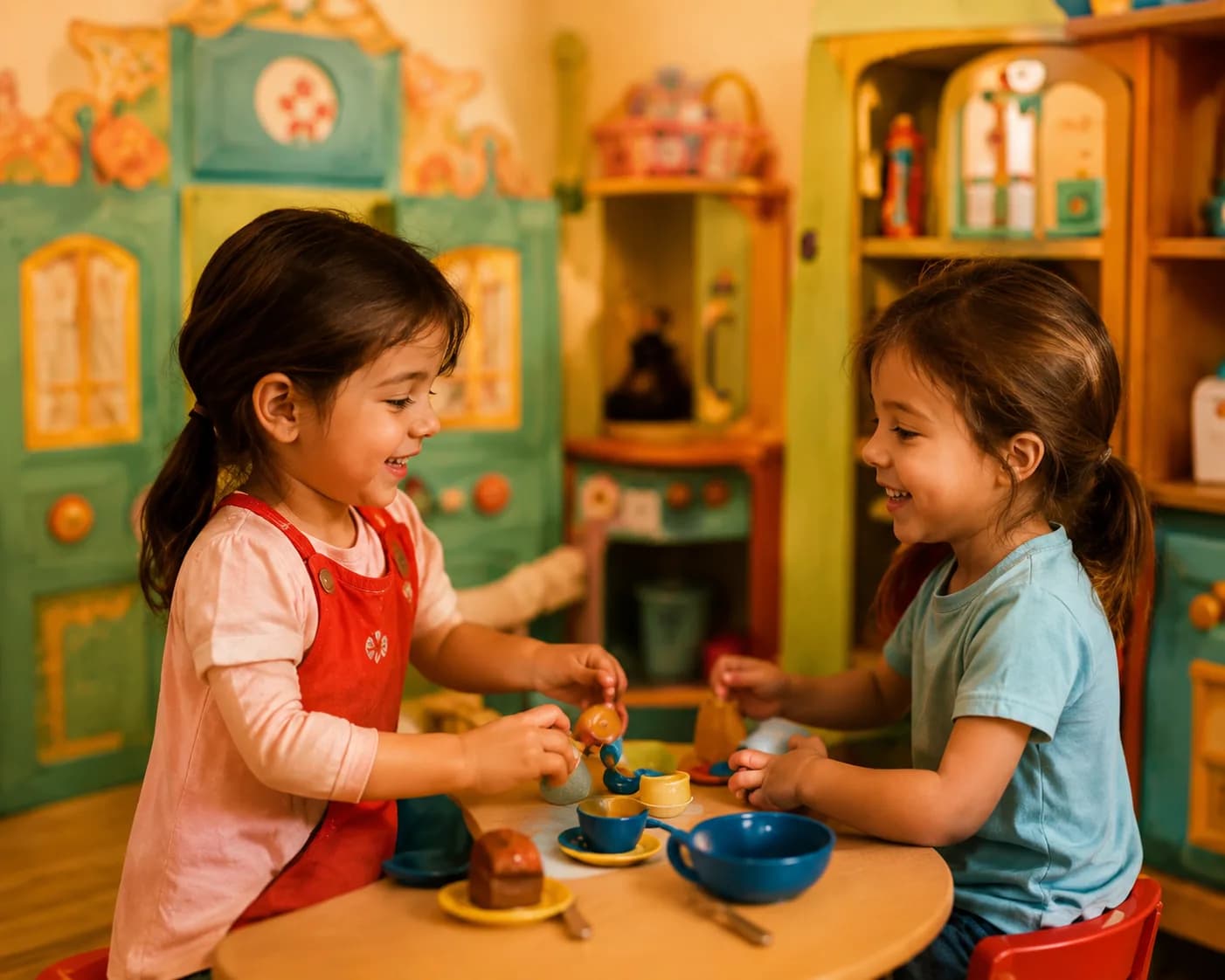 Children playing tea party in the role play village at Fun Valley Nottingham