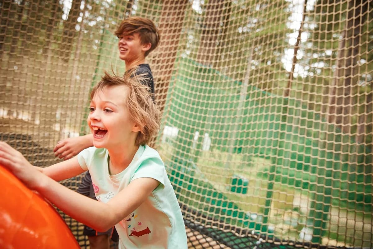 Children laughing on the elevated nets adventure at Go Ape Sherwood Pines
