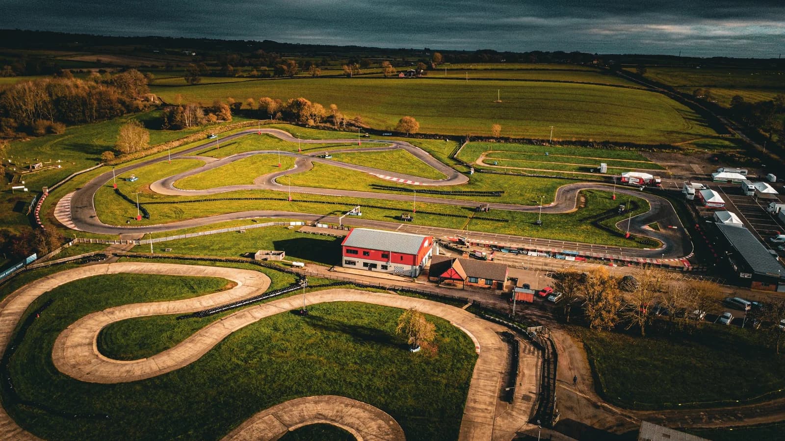Aerial view of the outdoor kart circuit at Whilton Mill