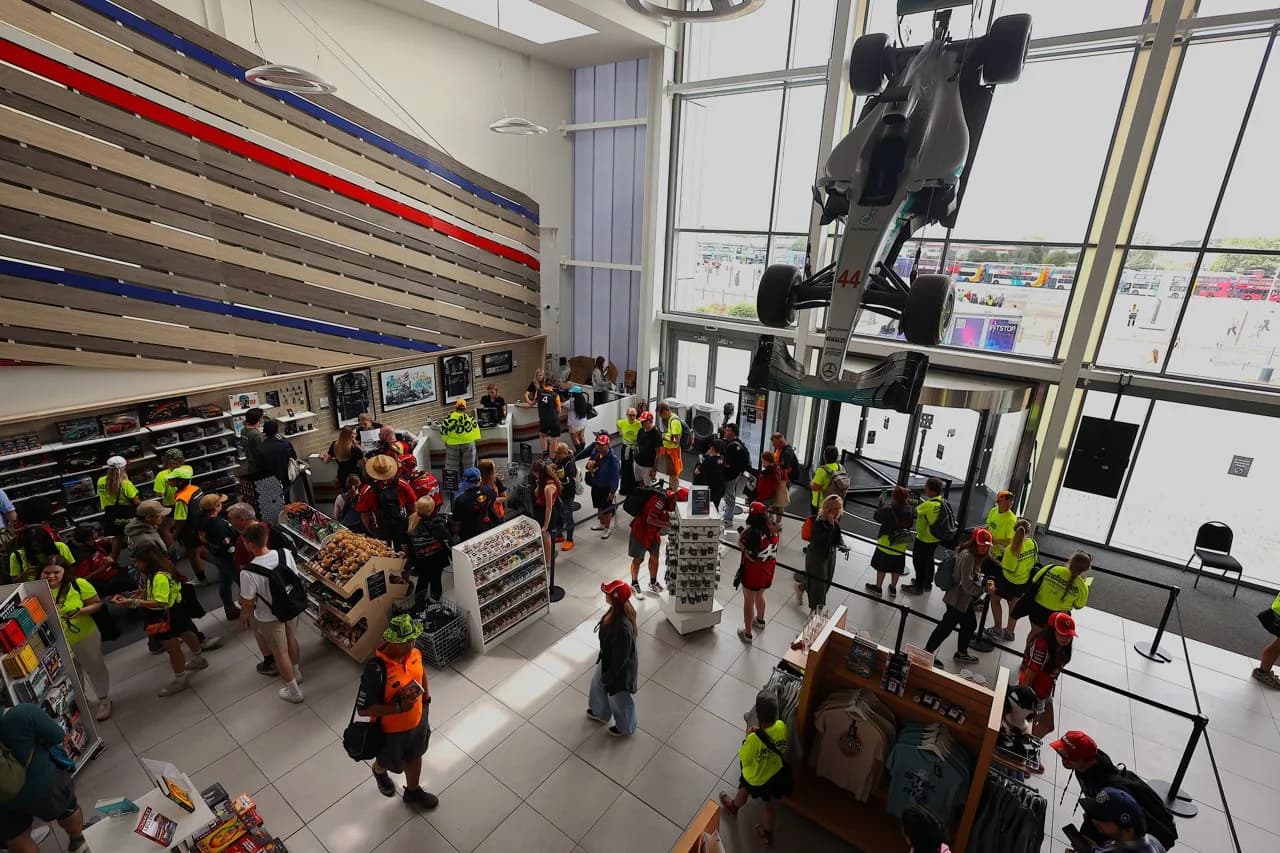 Silverstone Museum atrium with a suspended Formula 1 car