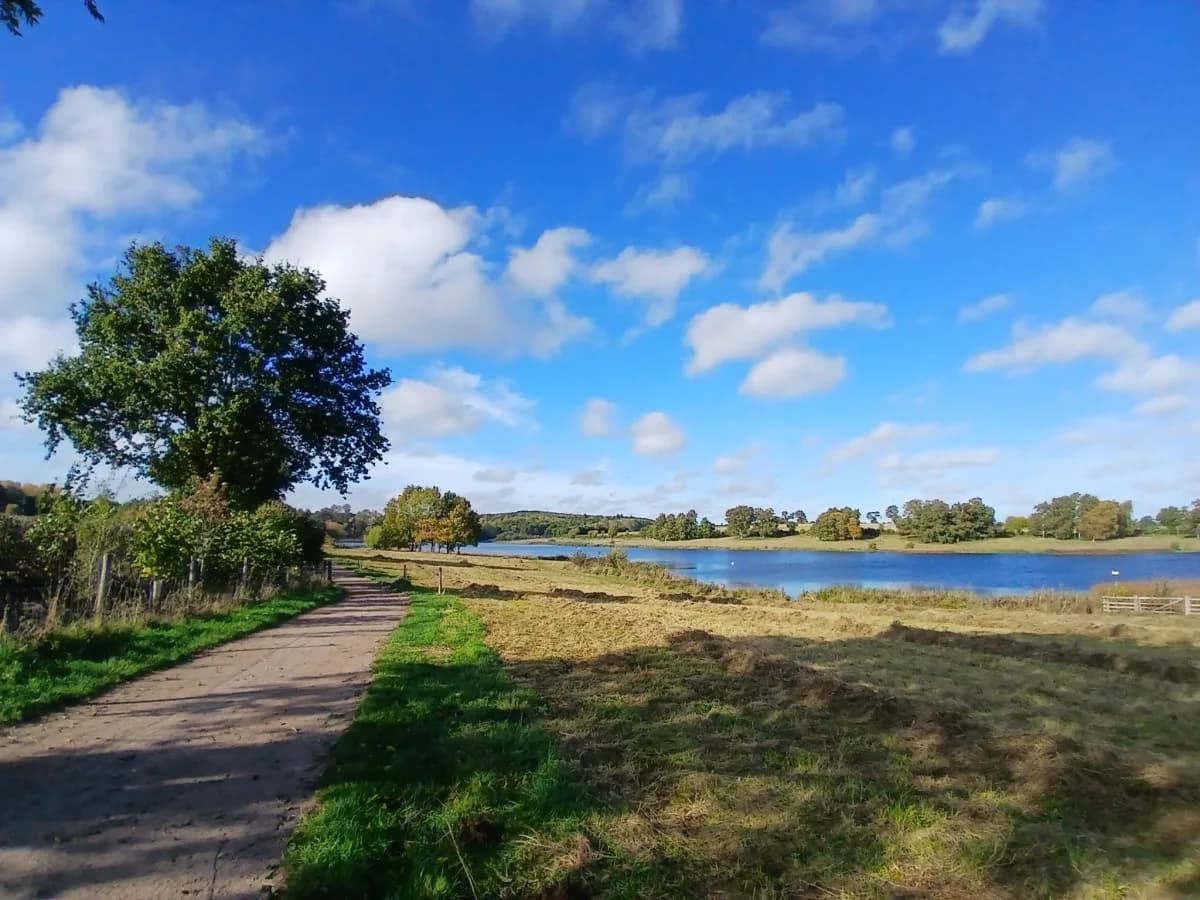 Lake and walking trail at Sywell Country Park