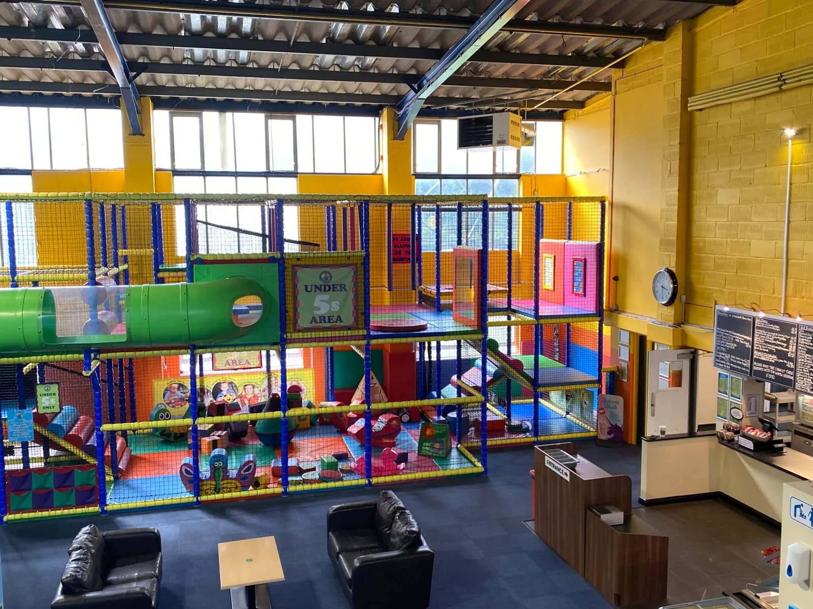Main soft play area with play frame and cafe at Parents Paradise