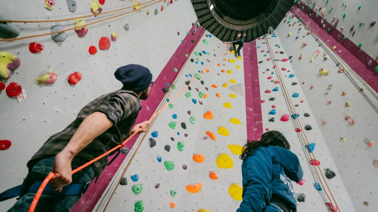 Indoor roped climbing at The Castle Climbing Centre, Stoke Newington