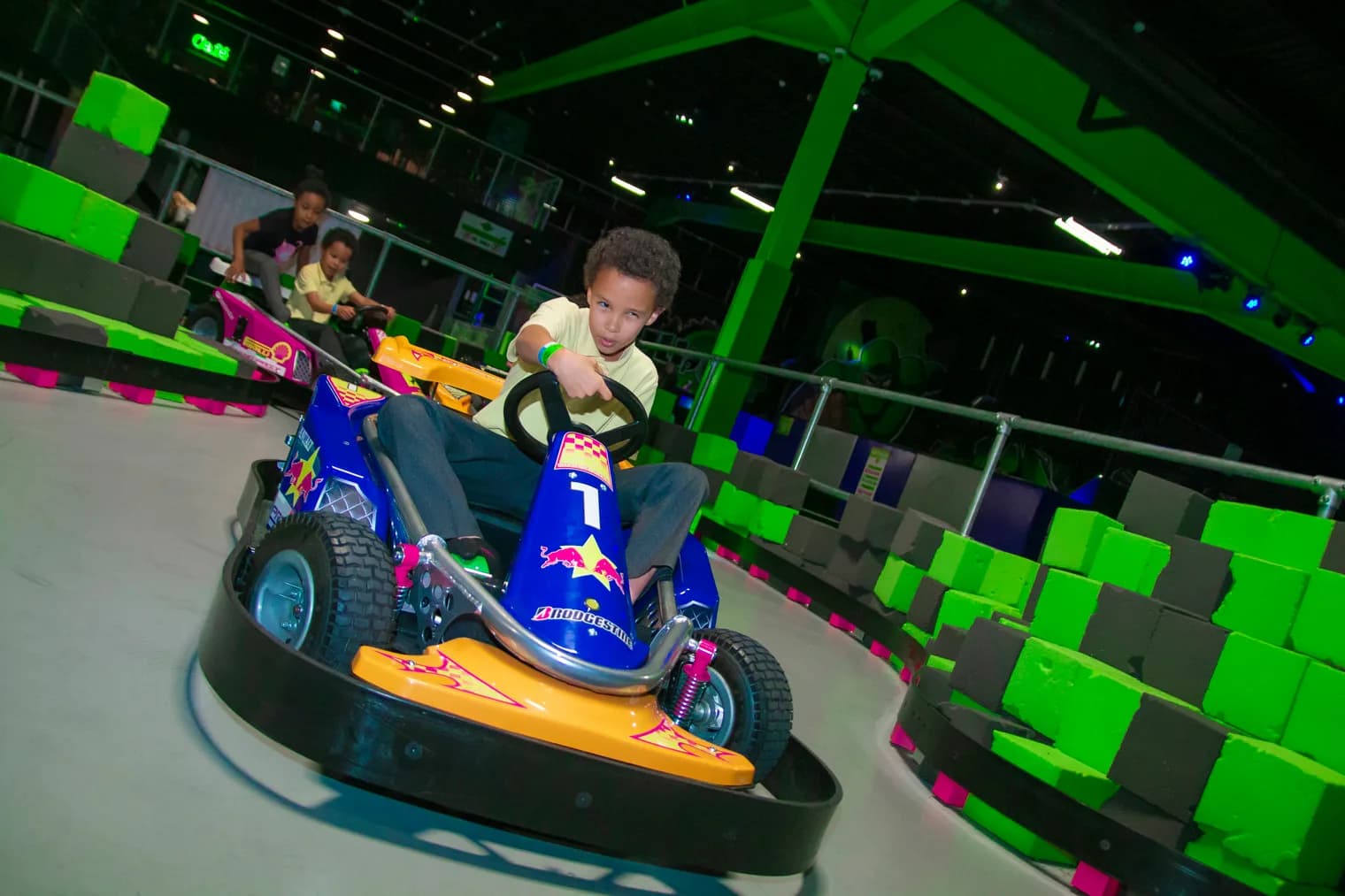 Go-kart attraction at Flip Out Manchester indoor trampoline and adventure park