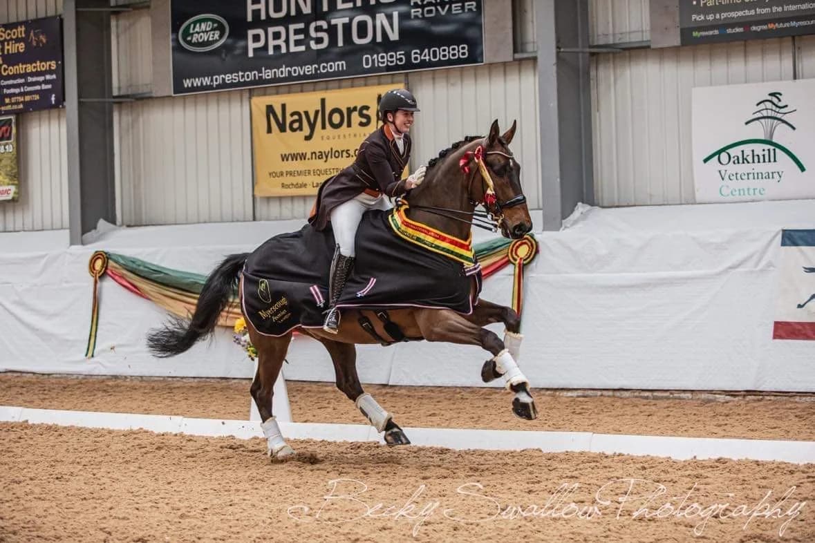 Rider on a horse in the Myerscough College Equestrian Centre indoor arena