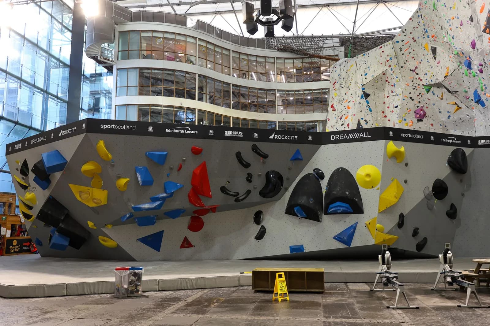 Indoor bouldering and roped climbing walls at Edinburgh International Climbing Arena, Ratho