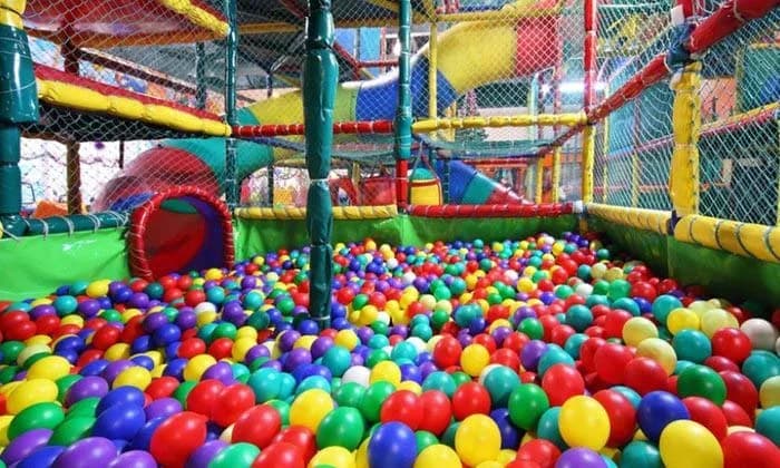 Soft play area with ball pit and play frames at Frosty's Soft Play Centre