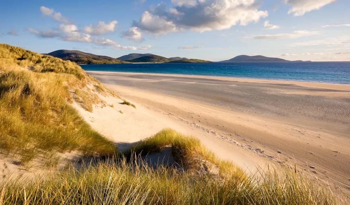 Luskentyre beach with white sand and turquoise waters on the Isle of Harris