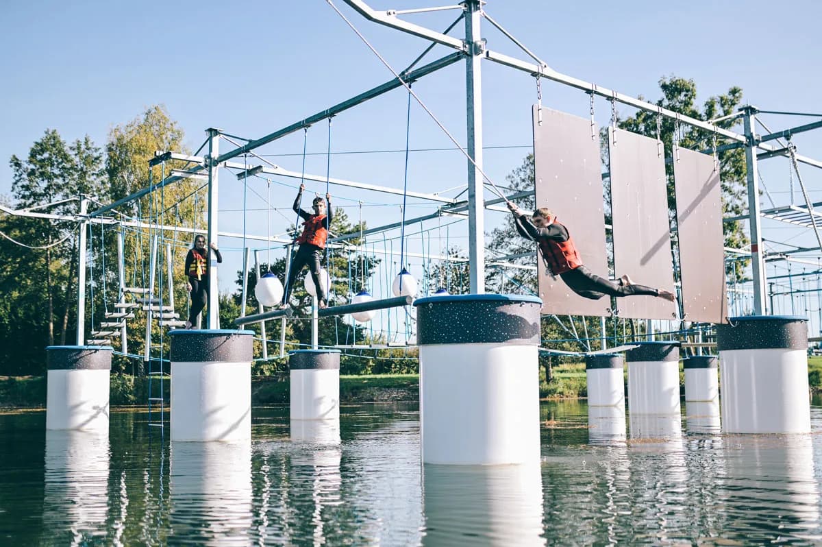 Aqua Chimp Kent floating water obstacle course in Yalding, Kent