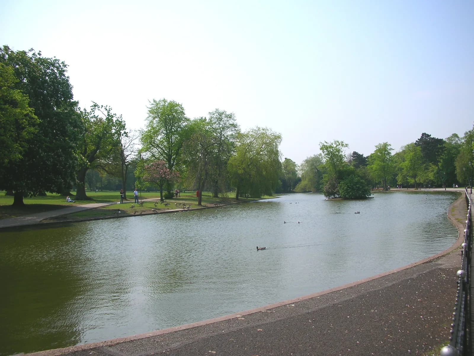 Cannon Hill Park boating lake and park scenery