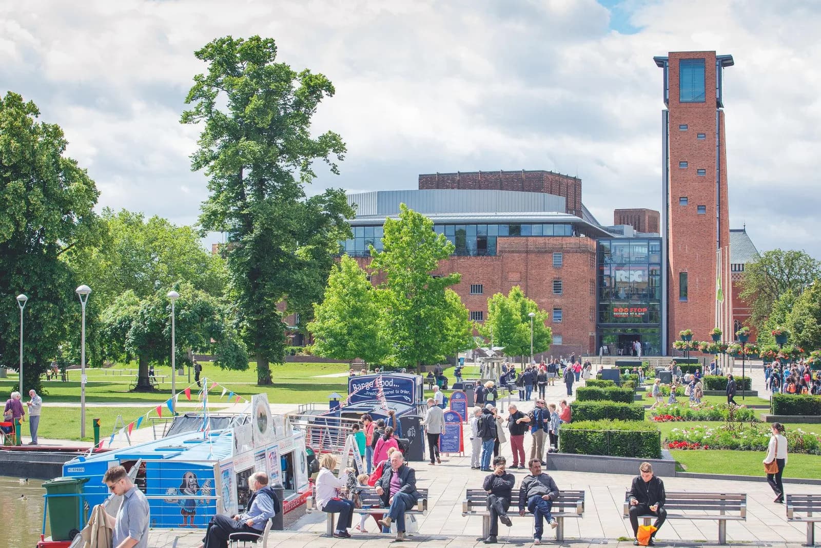 Royal Shakespeare Theatre exterior on the banks of the River Avon, Stratford-upon-Avon
