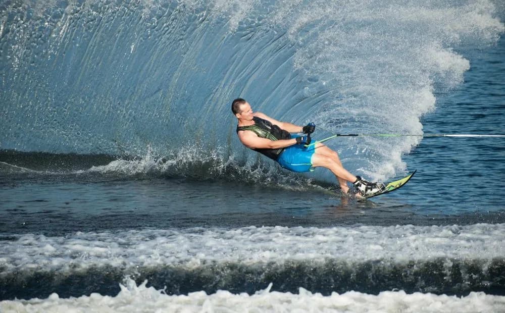 Water skiing on the lake at Chasewater Watersports Centre