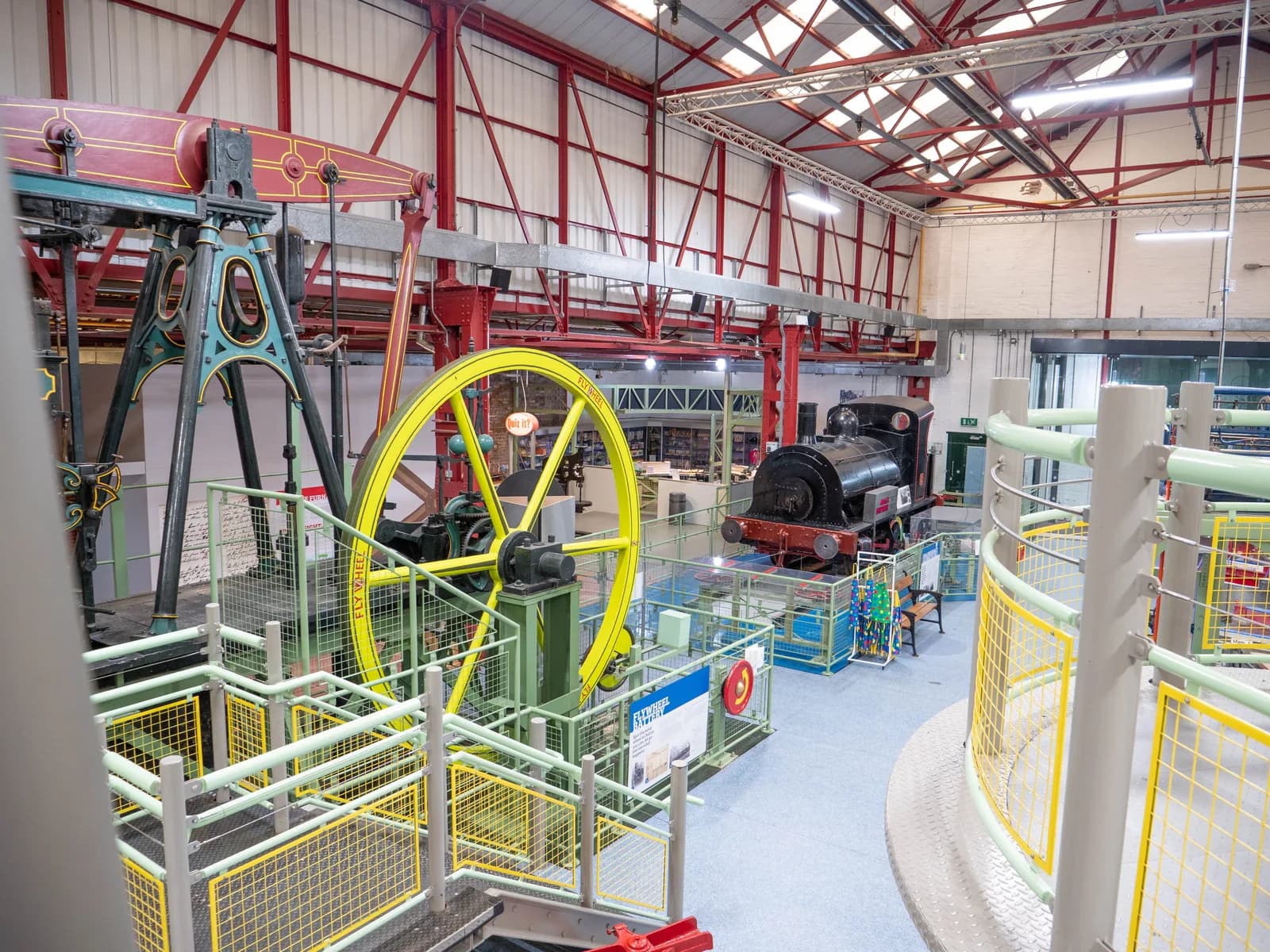The main hall at Enginuity showing interactive science exhibits