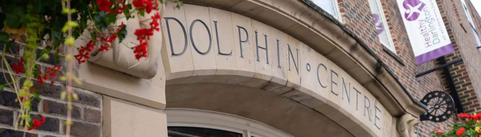 The Dolphin Centre stone entrance arch in Darlington
