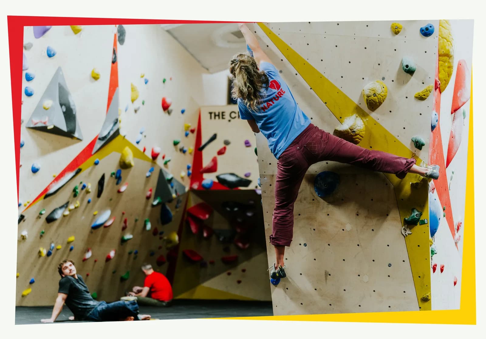 Indoor bouldering gym at The Coliseum in Morpeth with climbing walls and mats