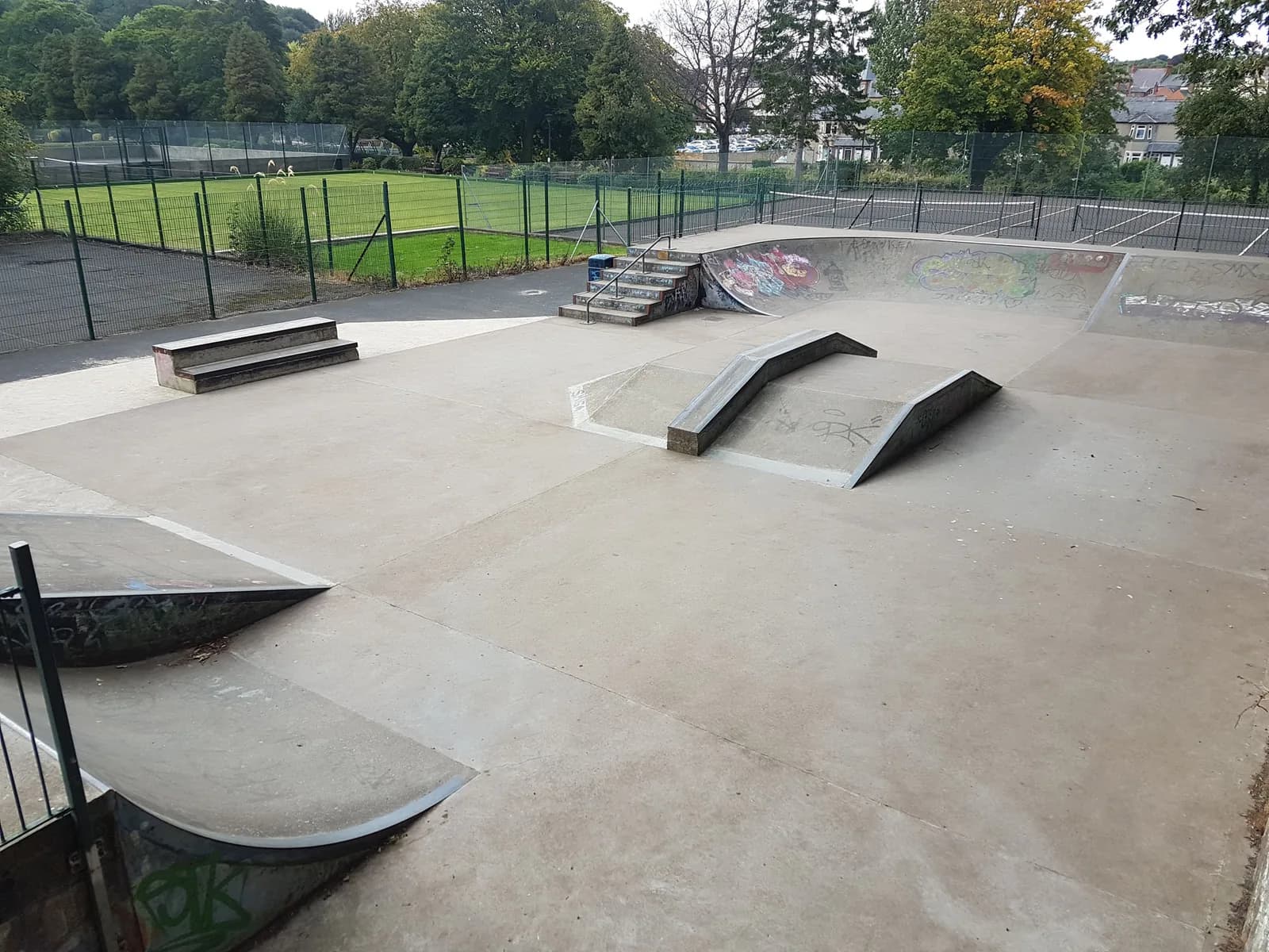 Morpeth Skatepark showing the concrete ramps and layout at Carlisle Park