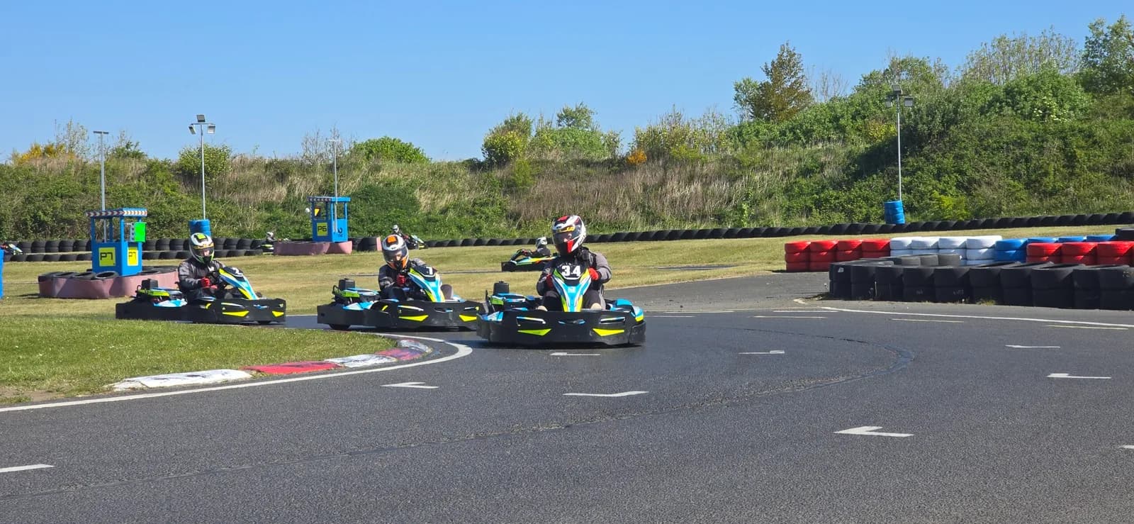 Karting North East outdoor 1200m karting circuit with multiple karts racing
