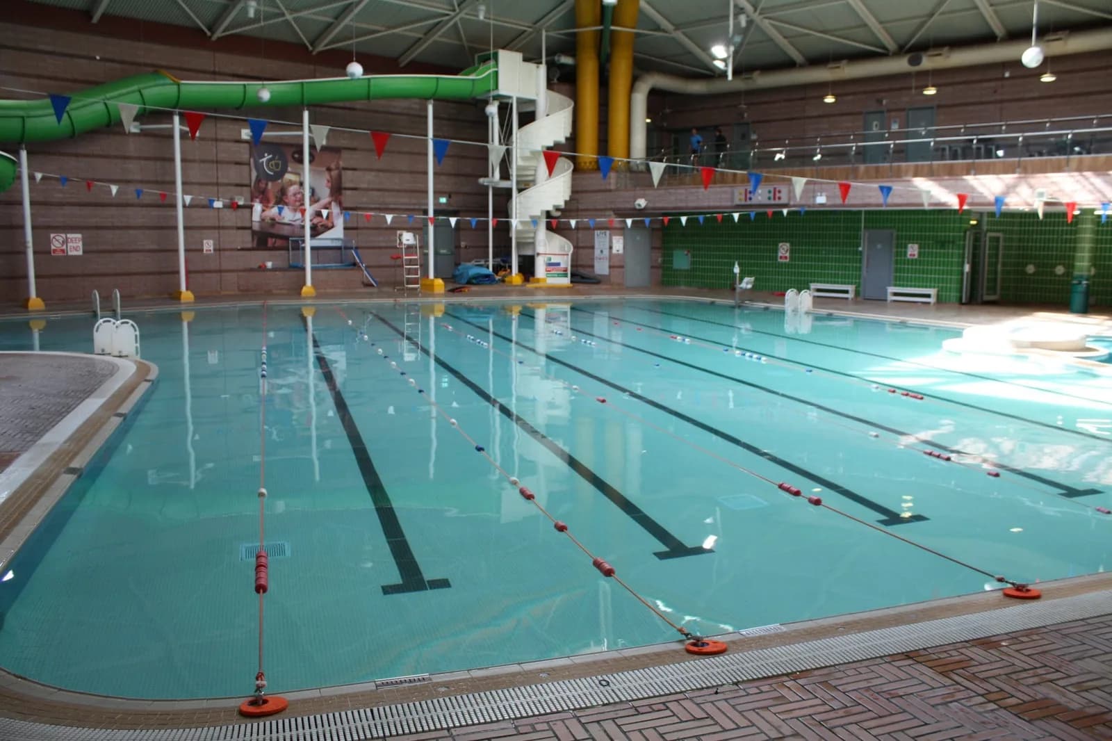 Swimming pool area at Teviotdale Leisure Centre Hawick with water slides and lane swimming