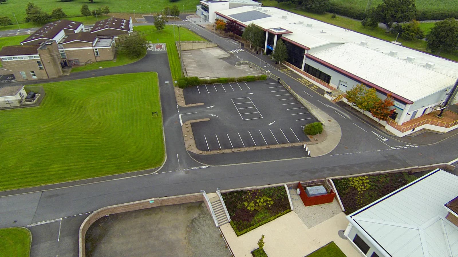 Aerial view of CAFRE Loughry Campus estate at Cookstown, showing parkland grounds