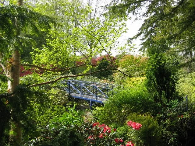 Picturesque bridge over pond in Johnston Gardens, Aberdeen