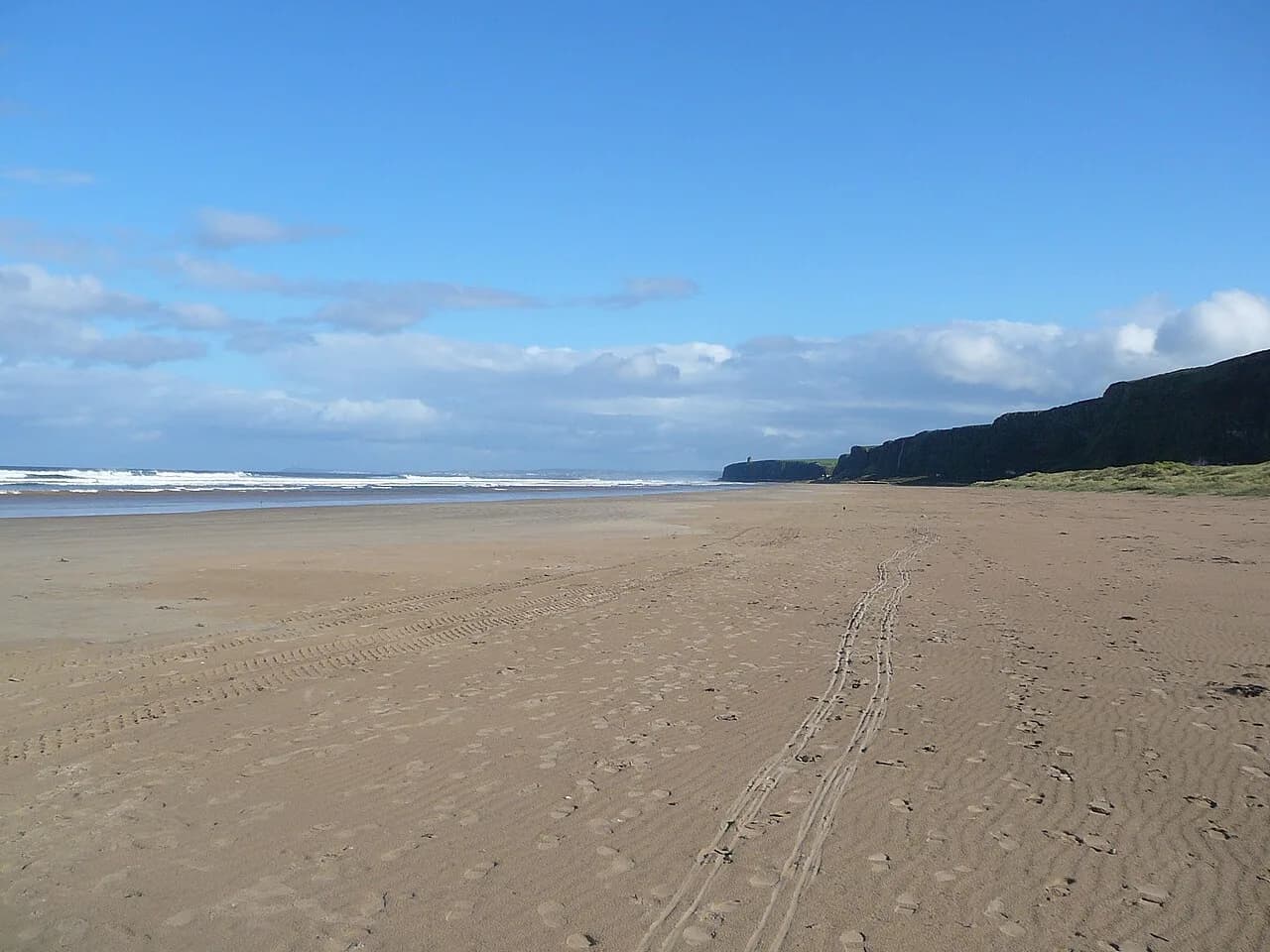 Benone Strand beach looking east towards Mussenden Temple, County Londonderry