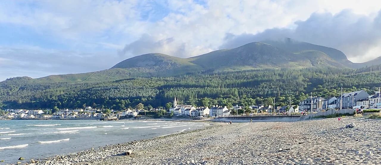 Central Promenade and foreshore at Newcastle, County Down beach with Slieve Donard in background