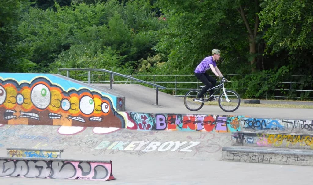 Kelvingrove Skate Park concrete ramps and bowls in Kelvingrove Park, Glasgow