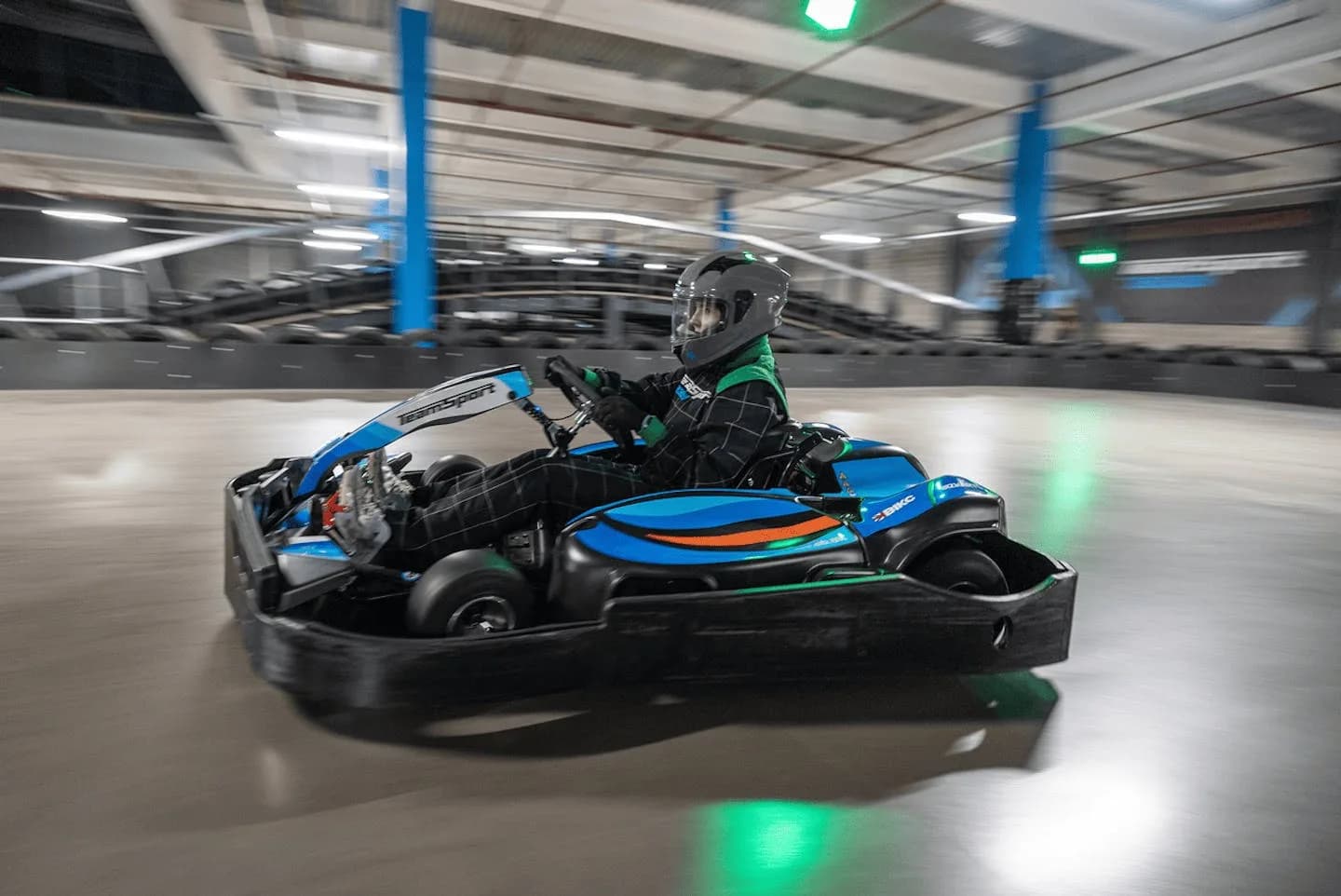 Indoor electric karting track at TeamSport Go Karting Brighton