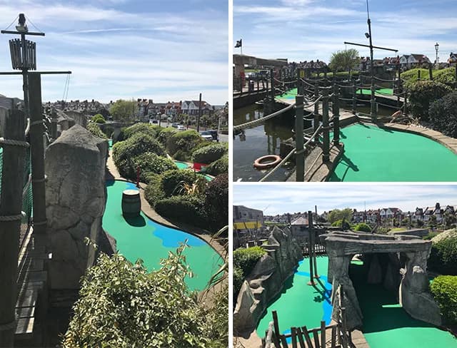 Pirate-themed 18-hole adventure golf course at Treasure Island Adventure Park, Eastbourne