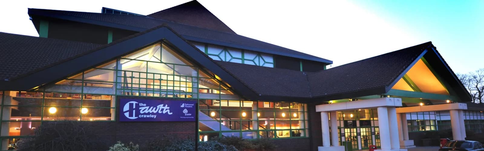 The Hawth theatre in Crawley, with its distinctive curved exterior