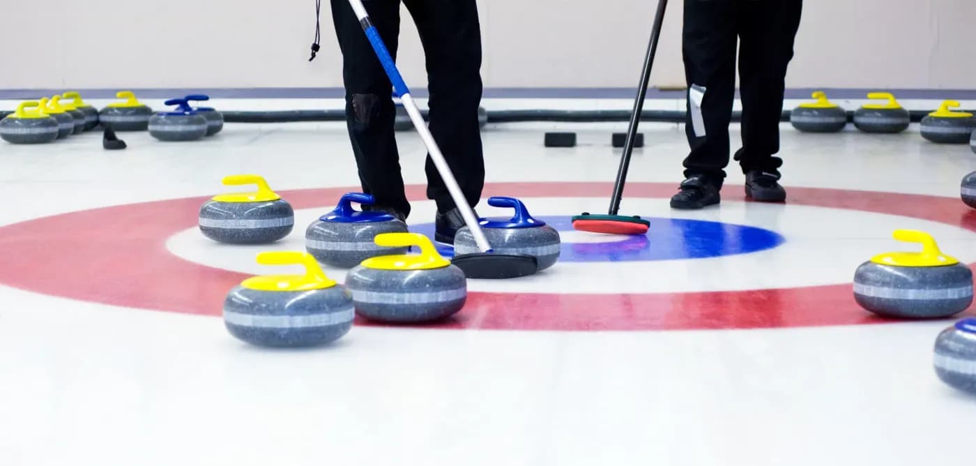Curling stones on the ice at Dewars Centre, Perth