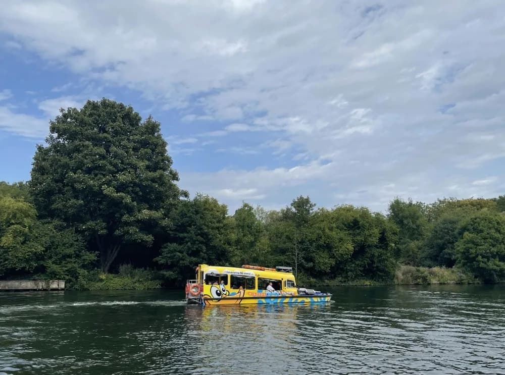 Windsor Duck Tours amphibious vehicle cruising along the River Thames