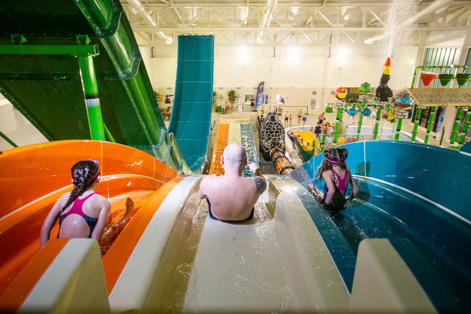 Indoor waterpark with flumes and splash play at SC2 Rhyl