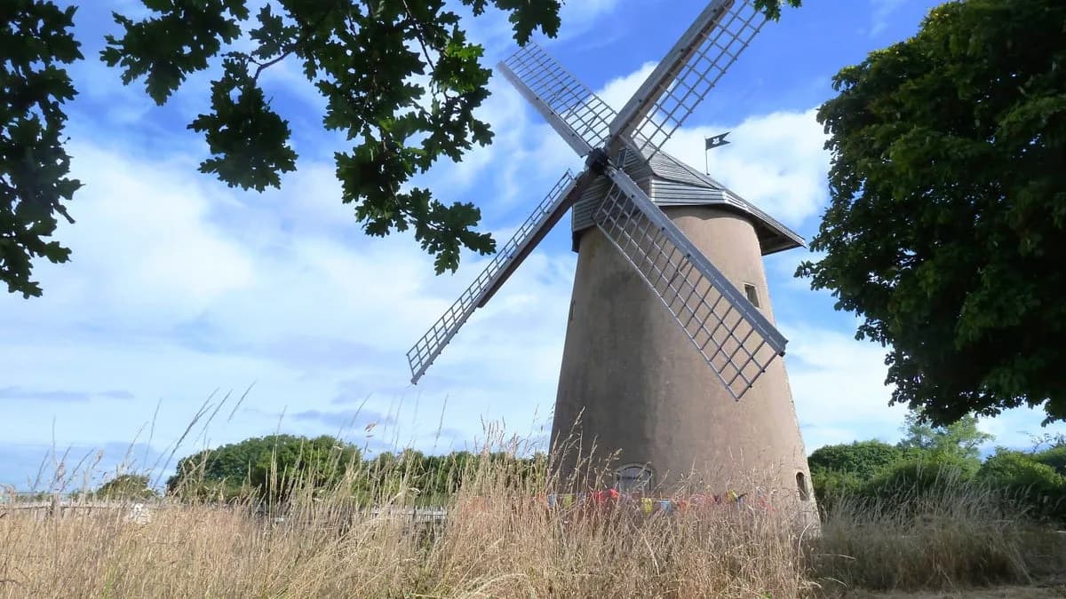 Bembridge Windmill on a summer day with its sails