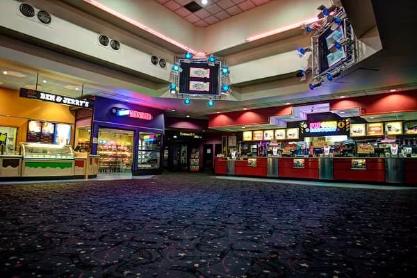 Cineworld Luton cinema lobby with concession stand and ice cream counter