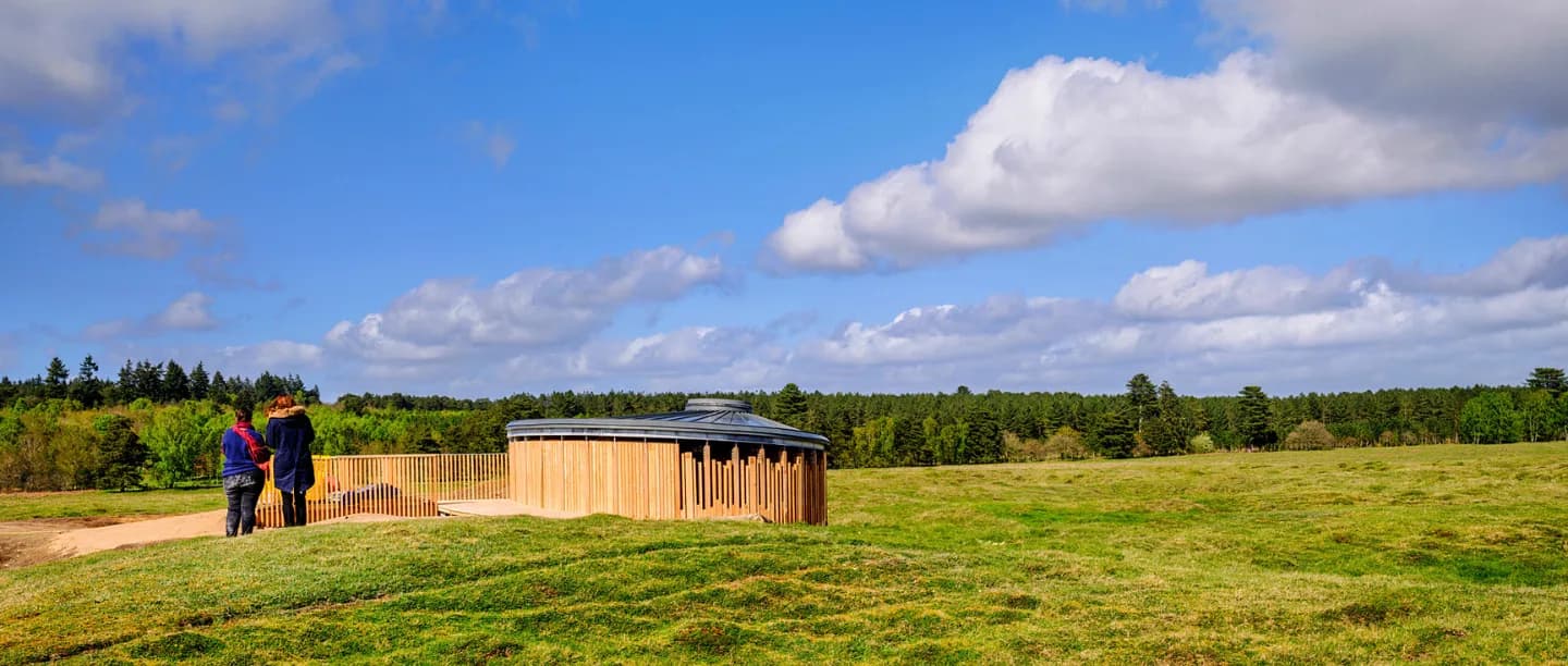 Visitor centre and entrance to the mine shaft at Grimes Graves prehistoric flint mines