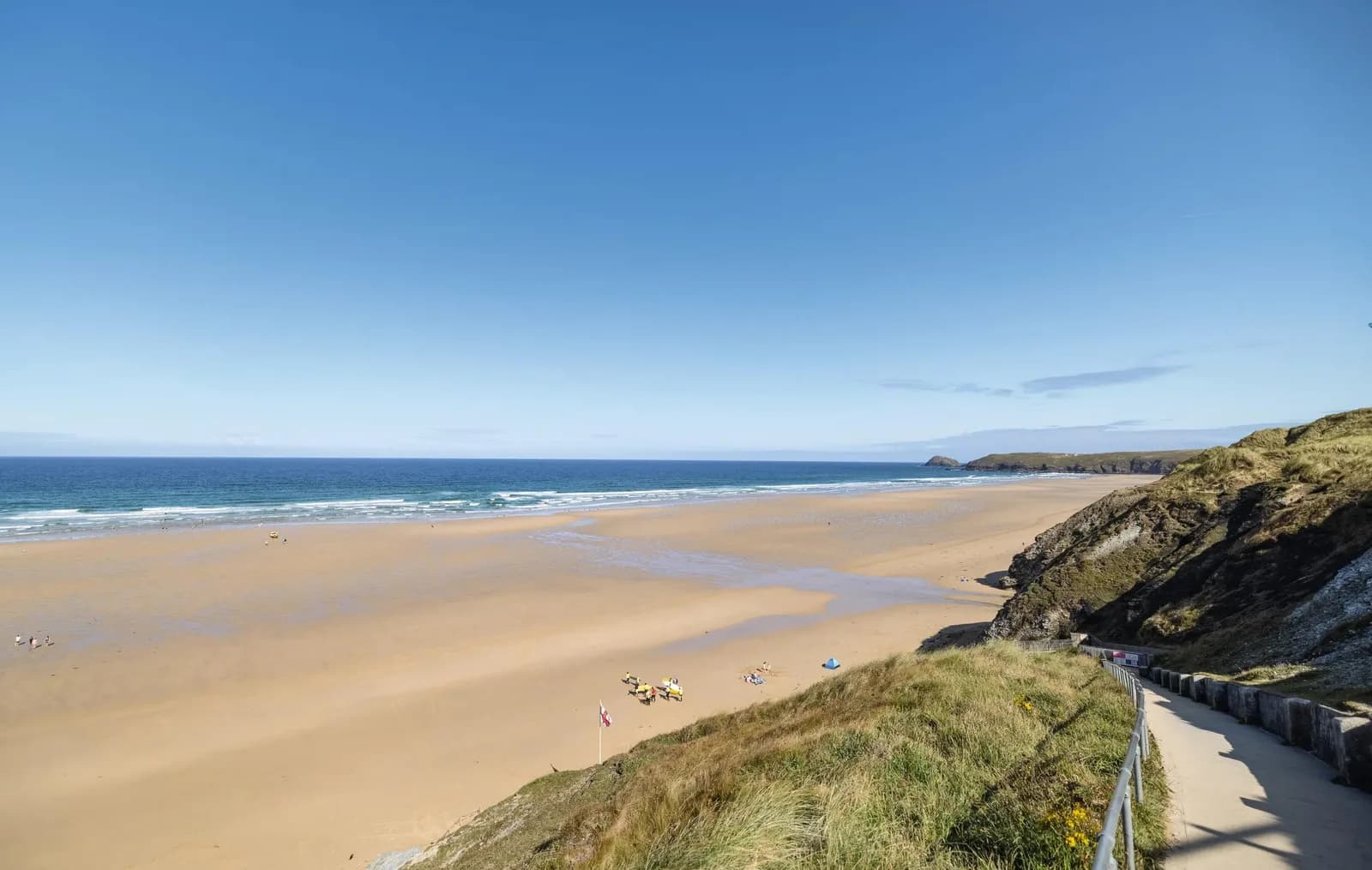 Beach view over Perran Sands Holiday Park, Perranporth