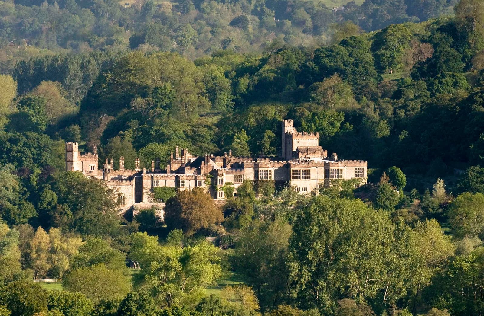 Exterior of Haddon Hall, the medieval manor house near Bakewell