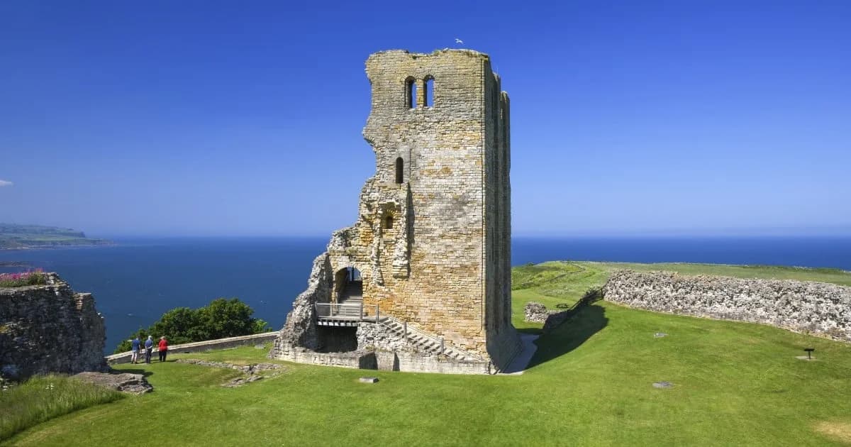 Scarborough Castle keep on its headland above the town