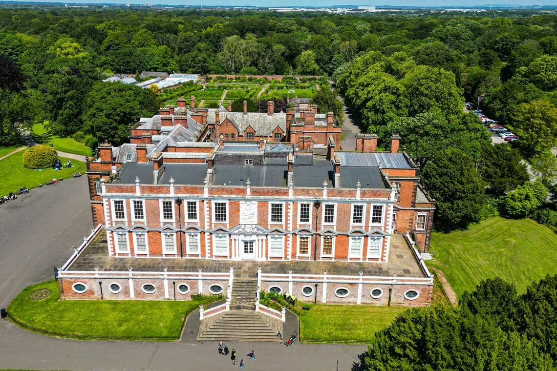 Aerial view of Croxteth Hall and its grounds