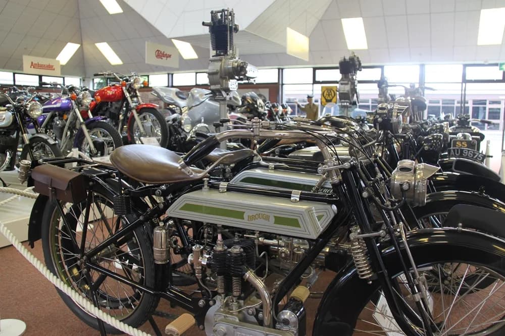 Motorcycles on display inside a display hall at the National Motorcycle Museum