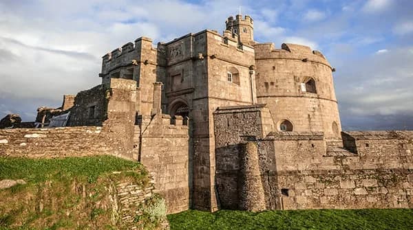 Pendennis Castle keep and round bastion on the headland at Falmouth, Cornwall