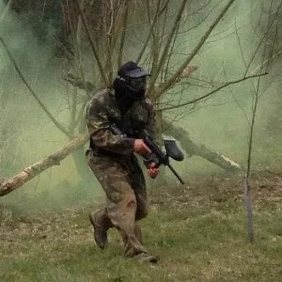 Players taking part in woodland paintball at Big Dunks Paintball, Cornwall