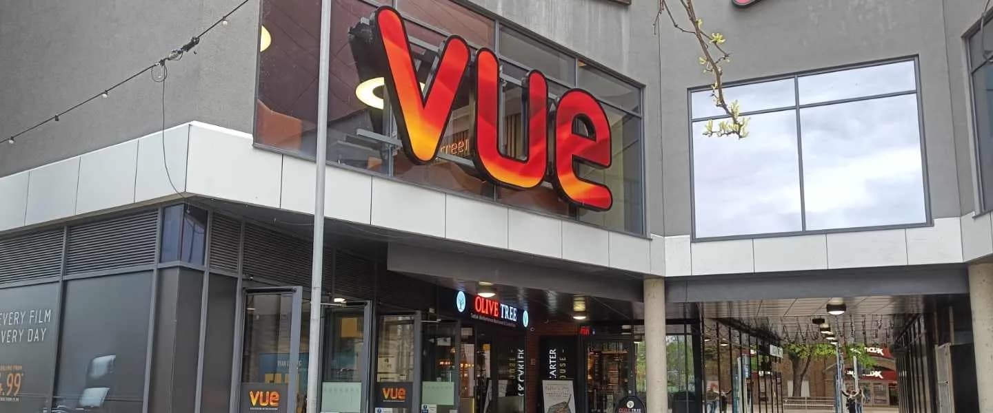Exterior of Vue Bedford cinema at Riverside Square, Bedford