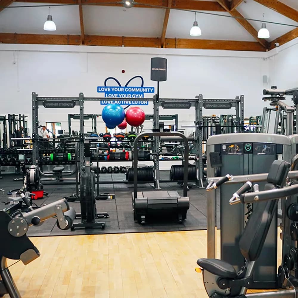 Gym floor with equipment at High Town Community Sports & Arts Centre, Concorde Street, Luton