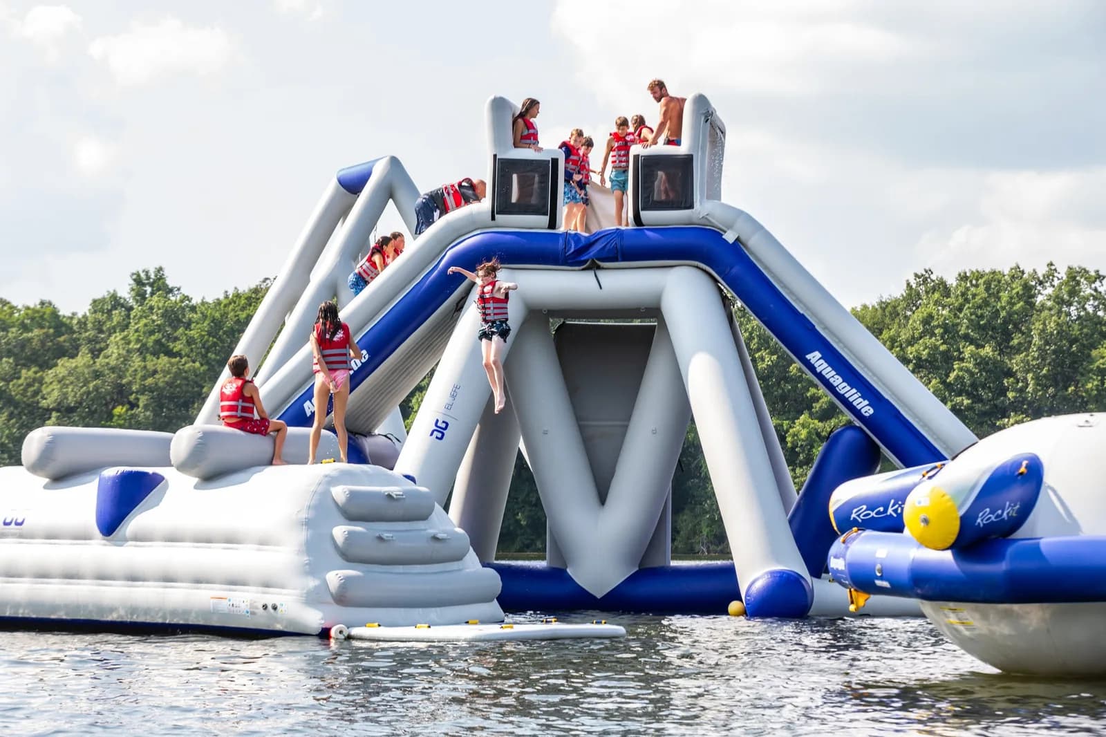 Inflatable obstacle course at Alton Aqua Park, Alton Water, Suffolk