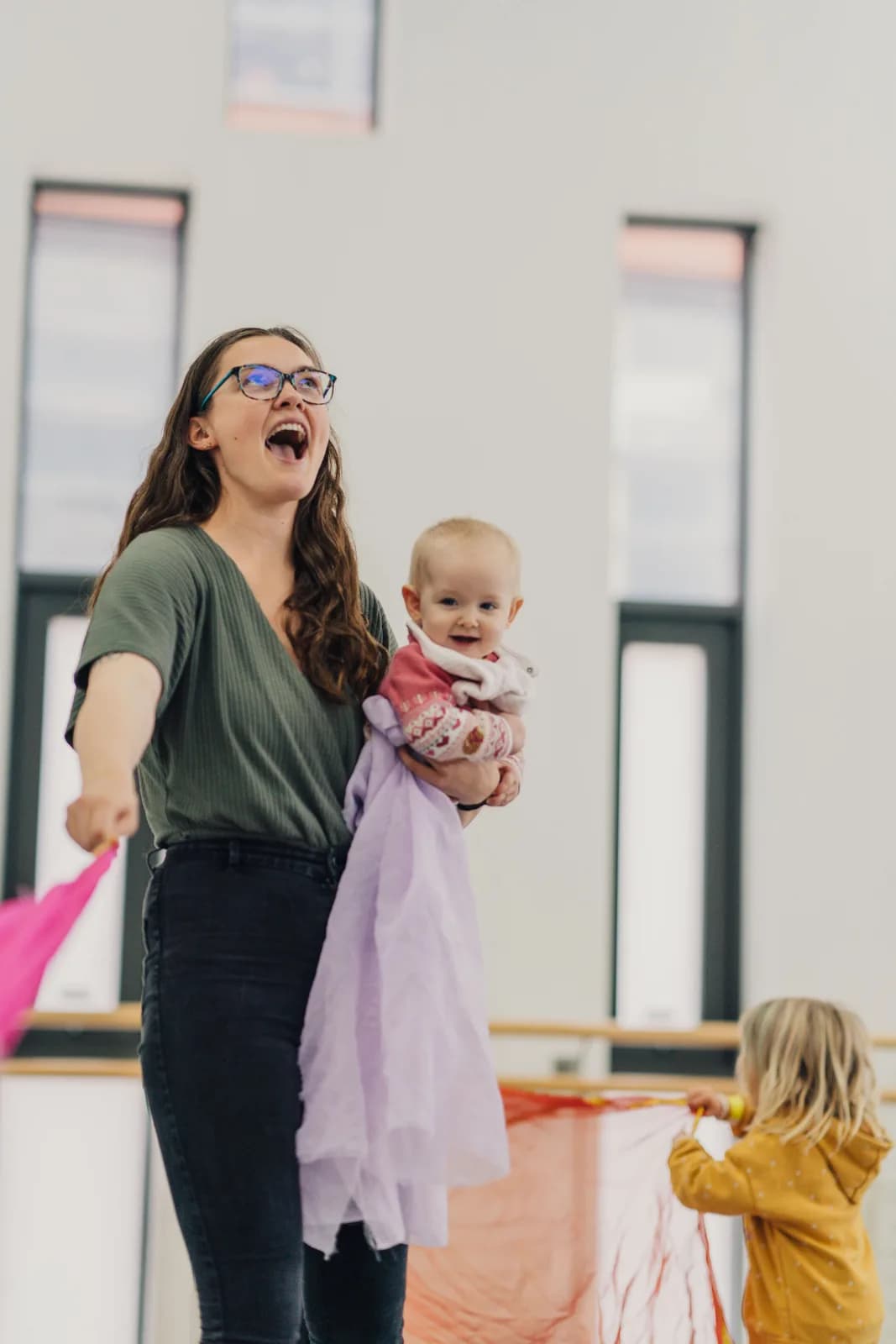 Children dancing in a Dance for Kids class at DanceEast's Jerwood DanceHouse studio